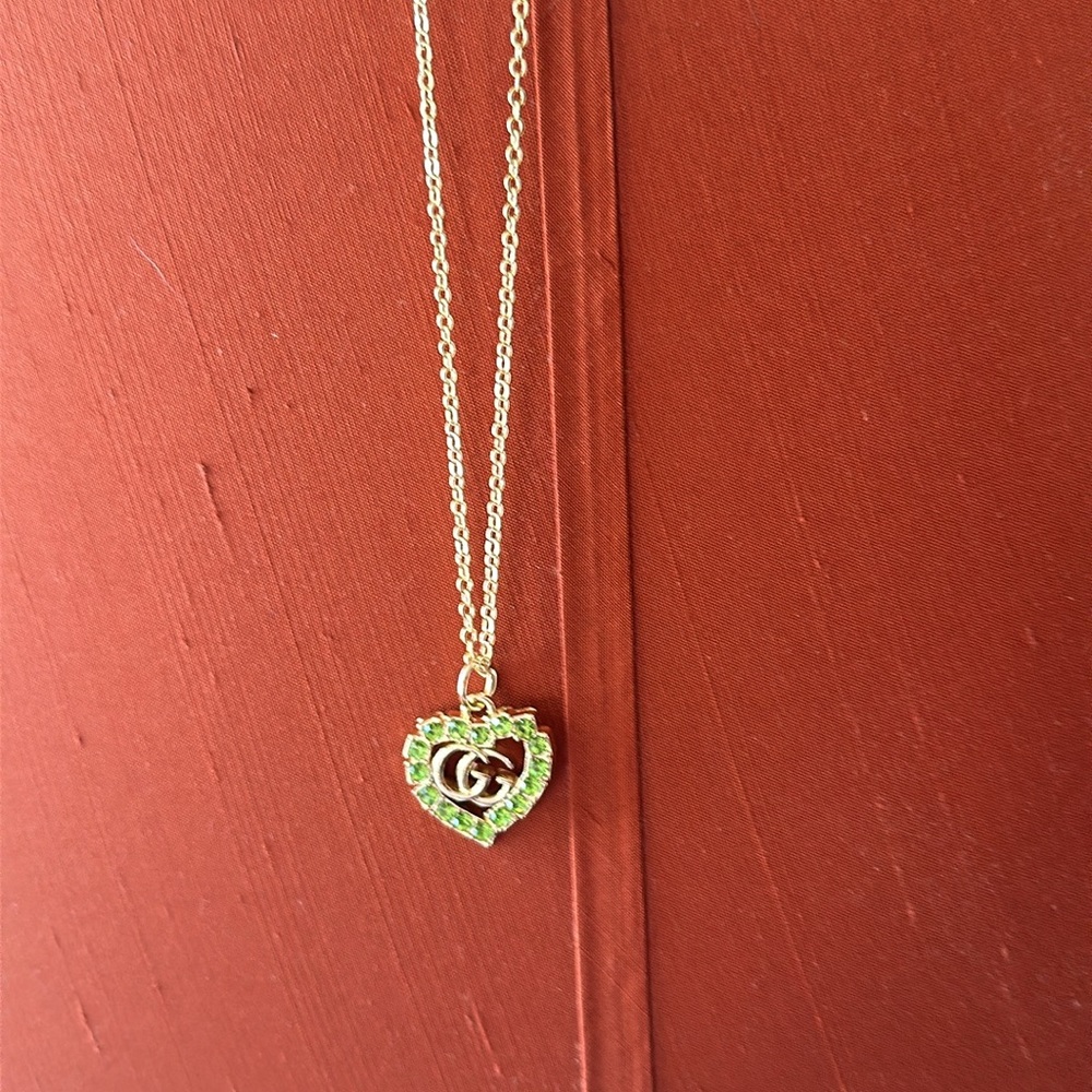 Gucci lime green GG CZ authentic necklace.